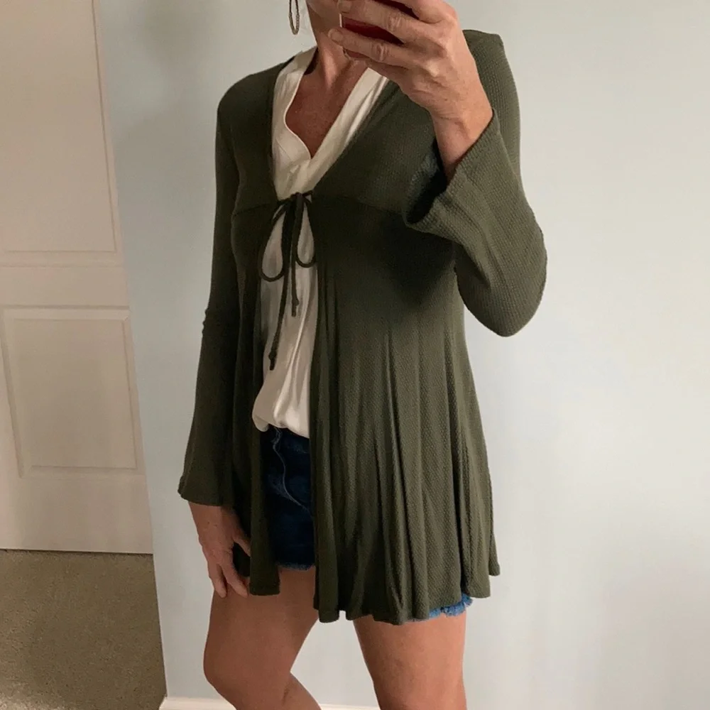 Olive Tie Front Cardigan - Picture 4 of 7